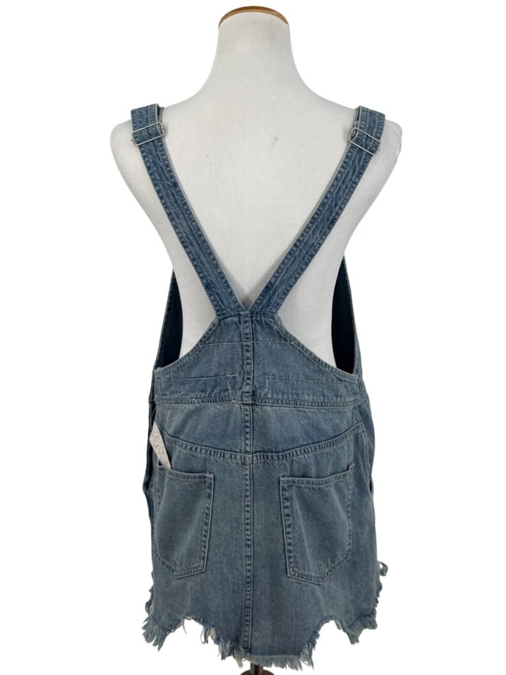 NWOT Free People Distressed Denim Overall Mini Skirt 12/L | Indie Sleaze Grunge - Picture 7 of 16